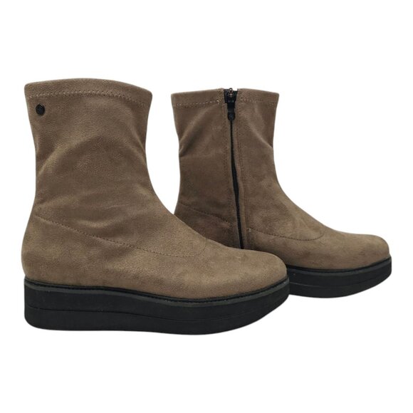 Bussola Portofino Platform Ankle Boot Womens Size US 6.5 EU 37 Side Zip Taupe - Picture 2 of 16